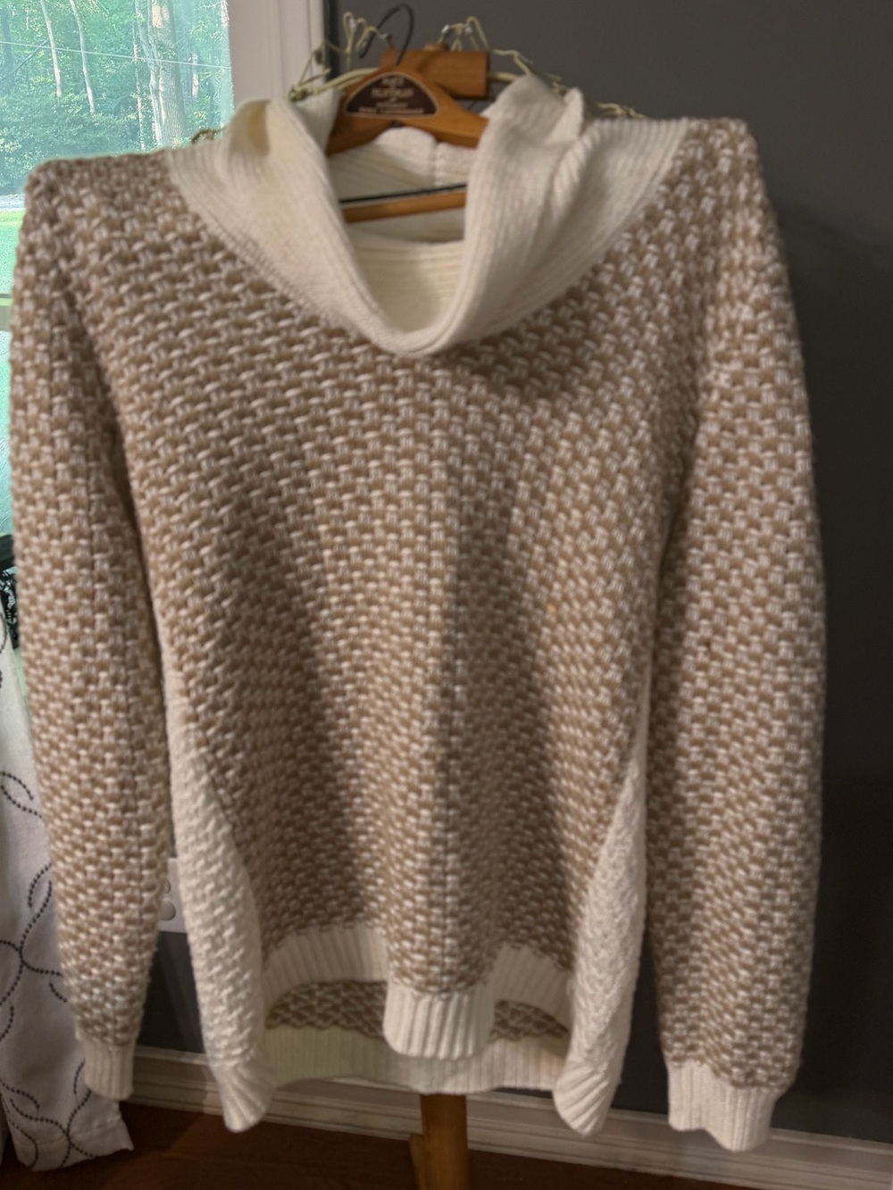 Calvin Klein Cream and Beige Hooded Waffle-Knit Sweater